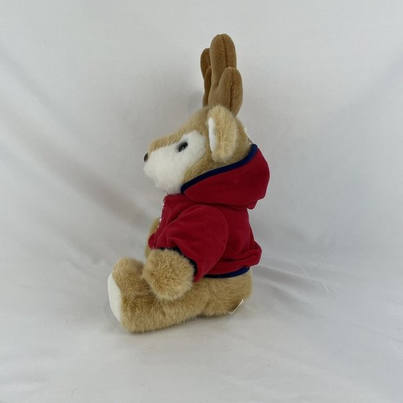 TB Toy Trading Co Tan Reindeer 13” Christmas Plush Red Snowflake Hoodie VTG 2001 - Picture 3 of 9